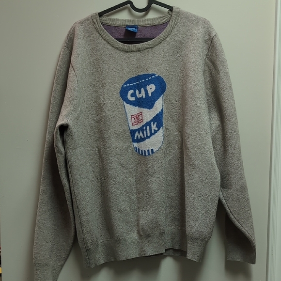 Other - Cream Crewneck Sweater with Blue Cup Graphic